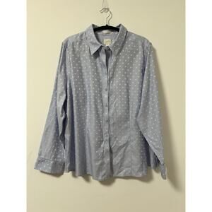Chicos No Iron Button Up Shirt Size 3 US XL Blue White Polka Dot Long Sleeve XL